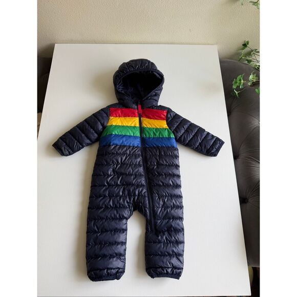 Primary Baby Lightweight Puffer Suit In Rainbow Stripe size 6-12 months - Picture 2 of 5